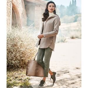 Soft Surroundings Favorite Lounge Cardi Jacket Quilted Tan Snap Button Down, XS